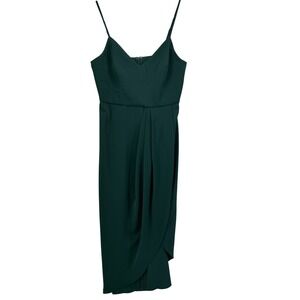 Lulus Dark Green Tulip Midi Dress V-Neck Adjustable Straps Size M